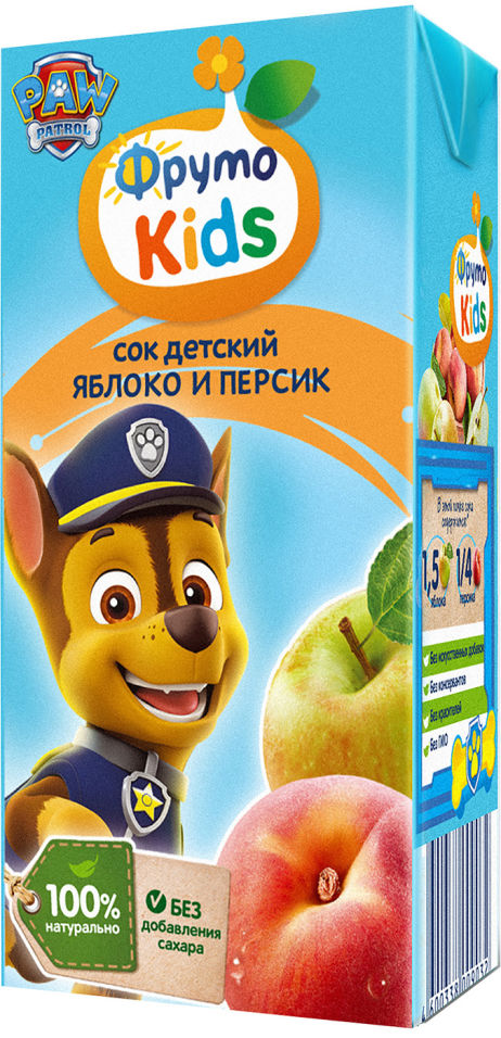 Сок Фруто Кидс Яблочно-персиковый осветленный 0.2л