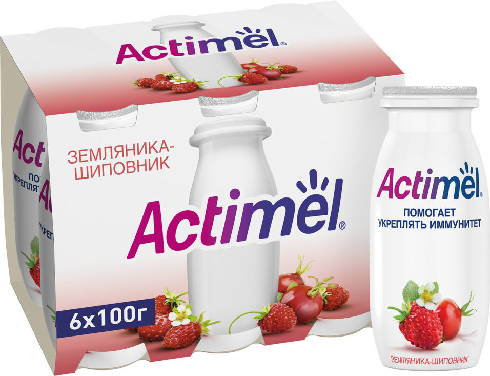 Напиток Actimel Земляника-шиповник 2.5% 100мл (упаковка 6 шт.)