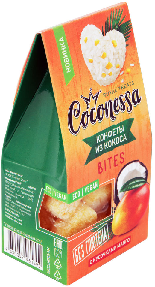 Конфеты кокосовые Coconessa с кусочками манго 90г