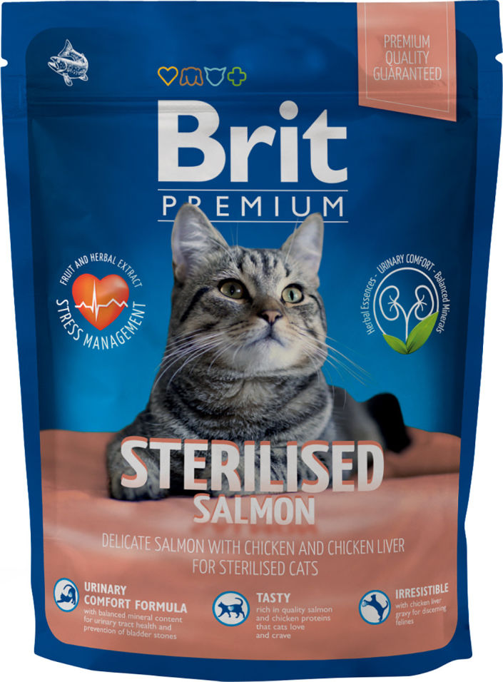 Сухой корм для стерилизованных кошек Brit Premium лосось и курица 300г