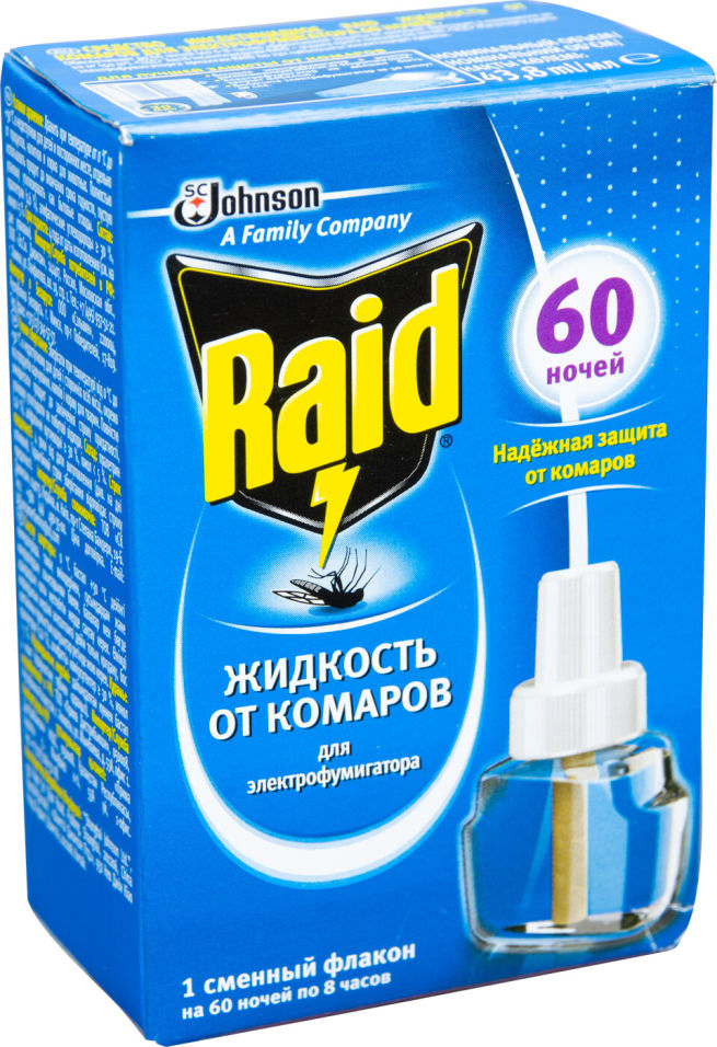 Жидкость от комаров Raid 60 ночей 43.8мл