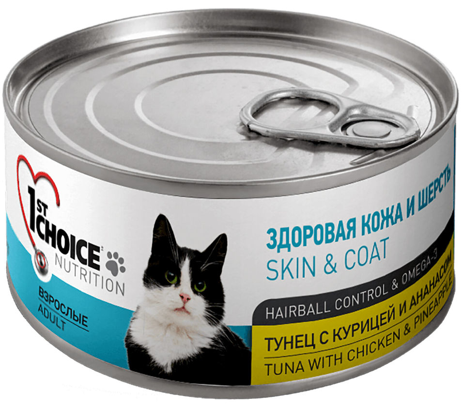 Влажный корм для кошек 1st Choice тунец с курицей и ананасом 85г (упаковка 12 шт.)