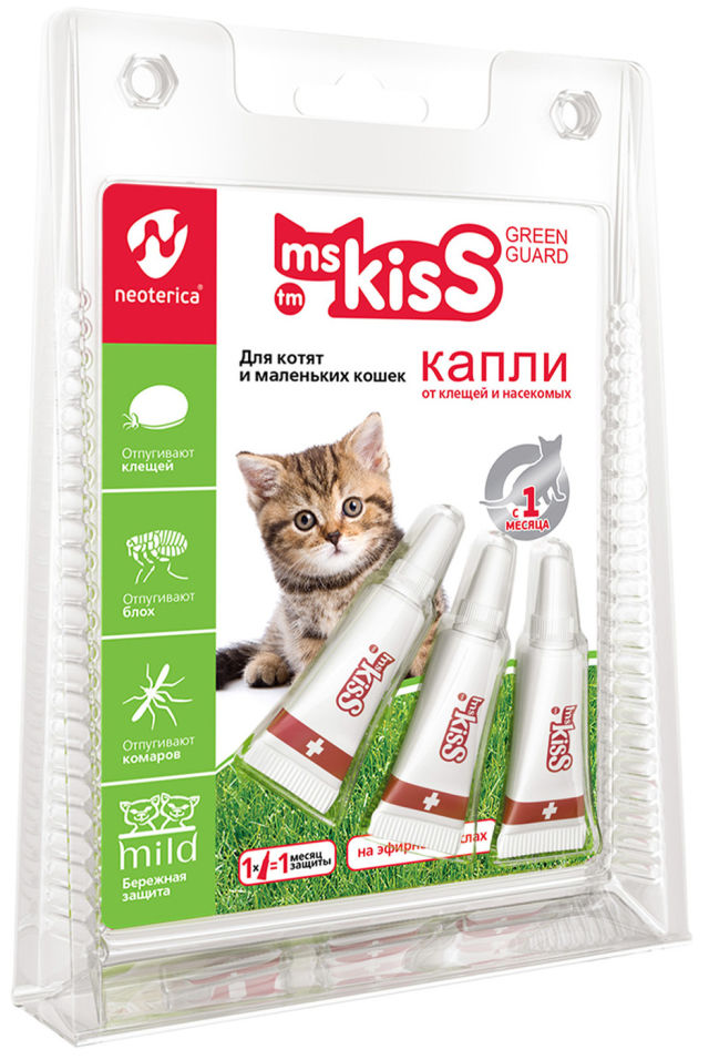 Капли репеллентные Ms. Kiss Green Guard для котят и маленьких кошек 1мл