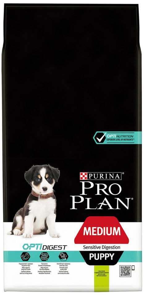 Сухой корм для щенков Pro Plan Optidigest Medium Puppy Sensitive с ягненком и рисом 12кг