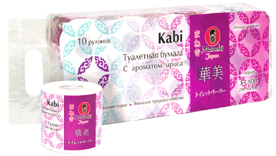 Туалетная бумага Maneki Kabi с ароматом ириса 3 слоя 10 рулонов