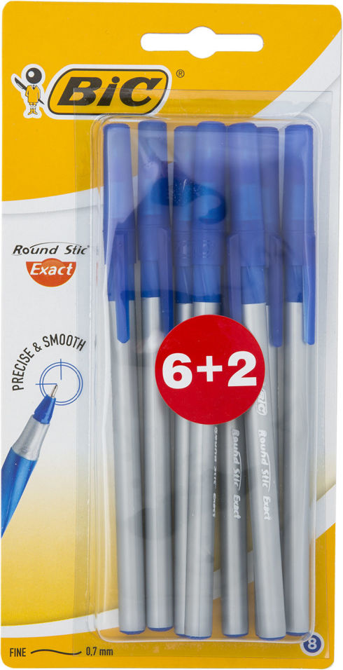 Ручка Bic Round Stic Exact шариковая синяя 4шт + 2шт в подарок