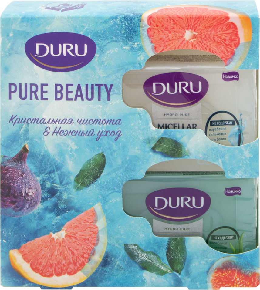 Подарочный набор Duru Pure Beauty Мыло Micellar 110г + Мыло Aloe Vera 110г + Крем для рук Инжир и Грейпфрут 75мл