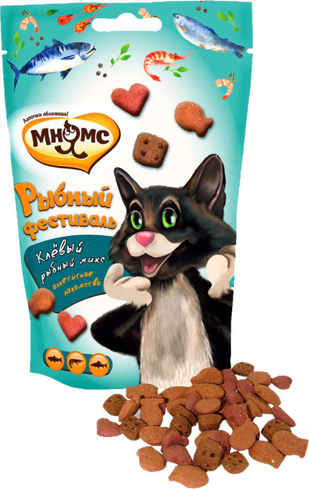 Лакомство для кошек Мнямс Рыбный фестиваль лосось креветки форель 50г Лакомство для кошек Мнямс Рыбный фестиваль лосось креветки форель 50г