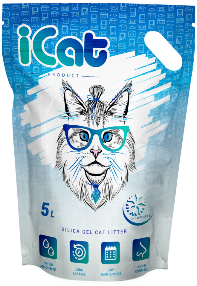 Наполнитель iCat Snow Flakes силикагелевый 5л Наполнитель iCat Snow Flakes силикагелевый 5л