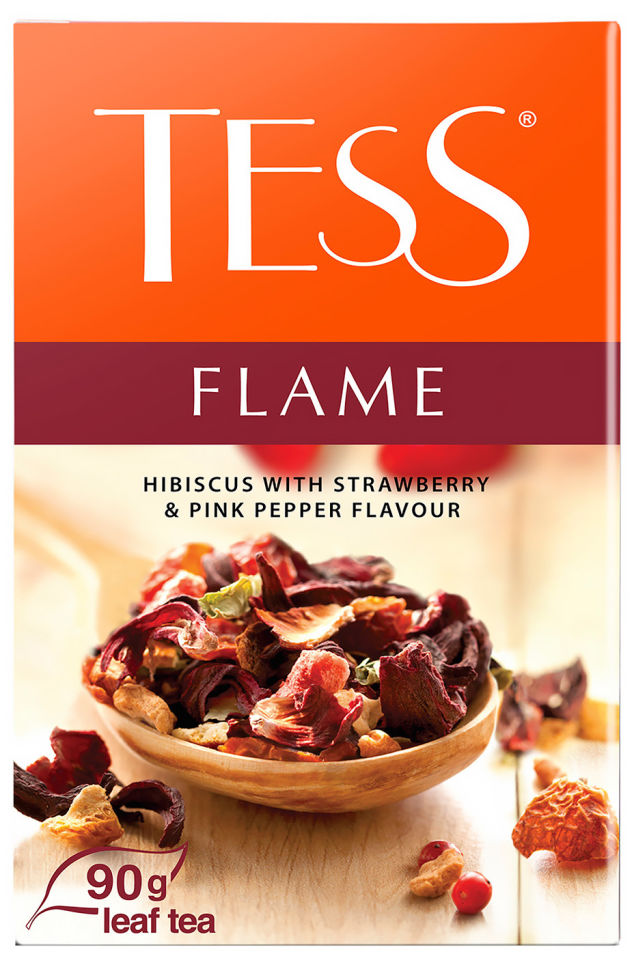 Чай фруктовый Tess Flame с земляникой и розовым перцем 90г