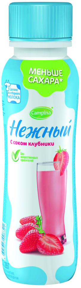 Напиток йогуртный Нежный с соком клубники 0.1% 285г