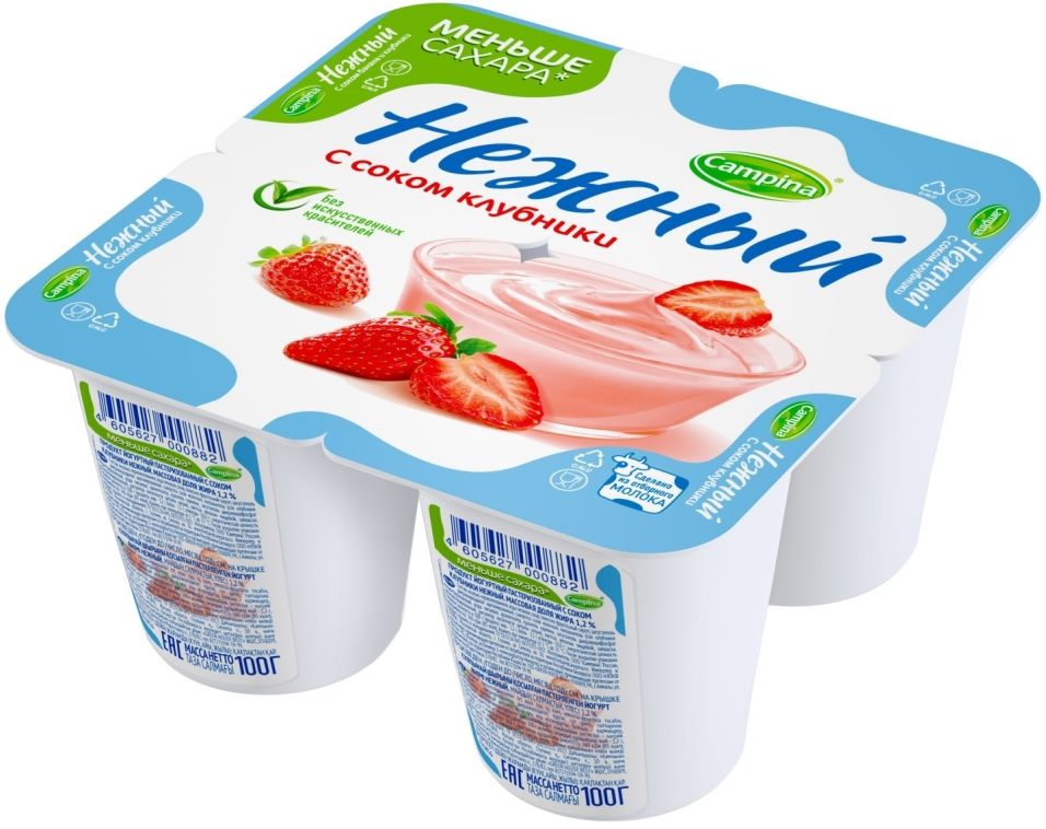 Продукт йогуртный Campina Нежный с соком клубники 1.2% 4шт*100г