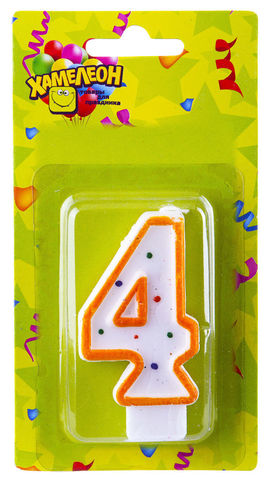 Свеча Хамелеон Для торта 7.6см Цифра 4