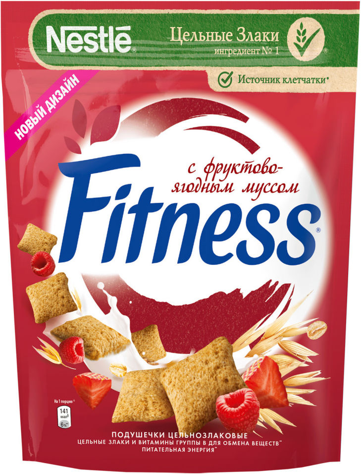 Подушечки Fitness Мультизлаковые с фруктово-ягодным муссом 180г