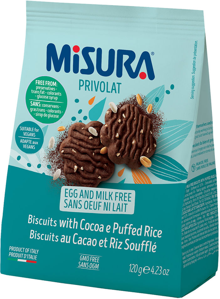 Печенье Misura Privolat с какао и воздушным рисом 120г