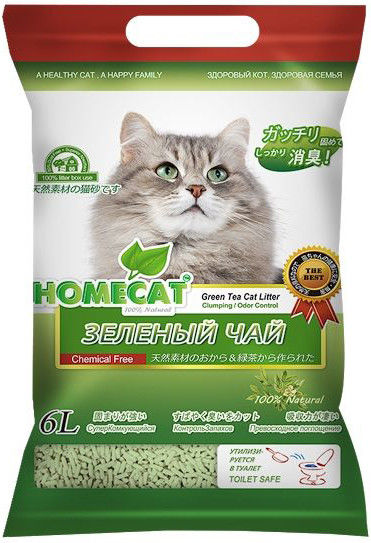 Наполнитель для кошачьего туалета Homecat Эколайн Зеленый чай комкующийся 6л Наполнитель для кошачьего туалета Homecat Эколайн Зеленый чай комкующийся 6л