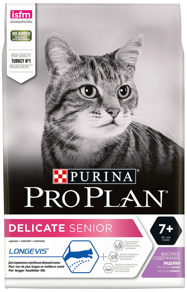 Сухой корм для пожилых кошек Pro Plan Longevis Delicate Senior 7+ для чувствительного пищеварения с индейкой 3кг Сухой корм для пожилых кошек Pro Plan Longevis Delicate Senior 7+ для чувствительного пищеварения с индейкой 3кг