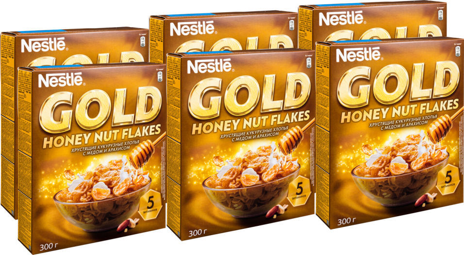 Хлопья Nestle Gold Кукурузные с медом и арахисом 300г (упаковка 3 шт.)