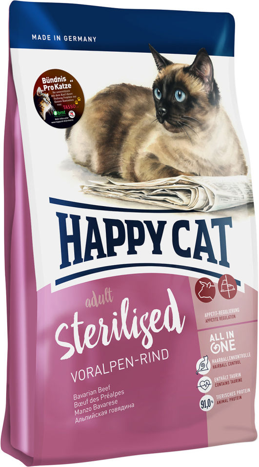 Сухой корм для взрослых кошек Happy Cat Для стерелизованных говядина 0.3кг Сухой корм для взрослых кошек Happy Cat Для стерелизованных говядина 0.3кг