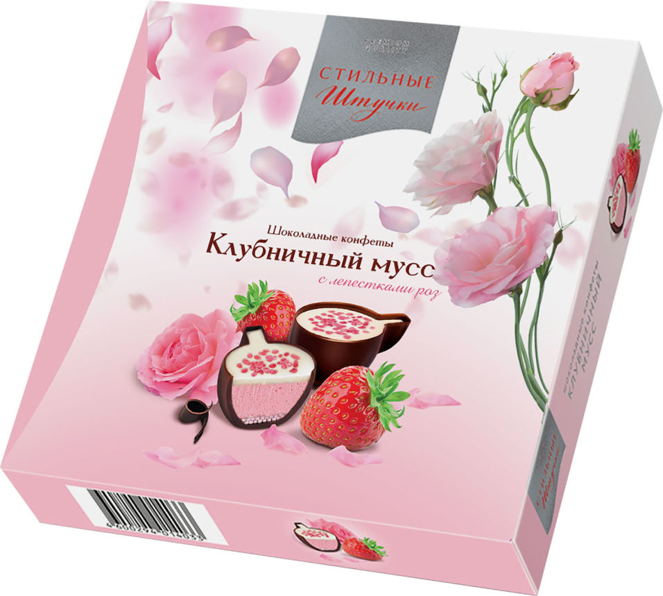 Конфеты Стильные Штучки шоколадные клубничный мусс с лепестками роз 104г