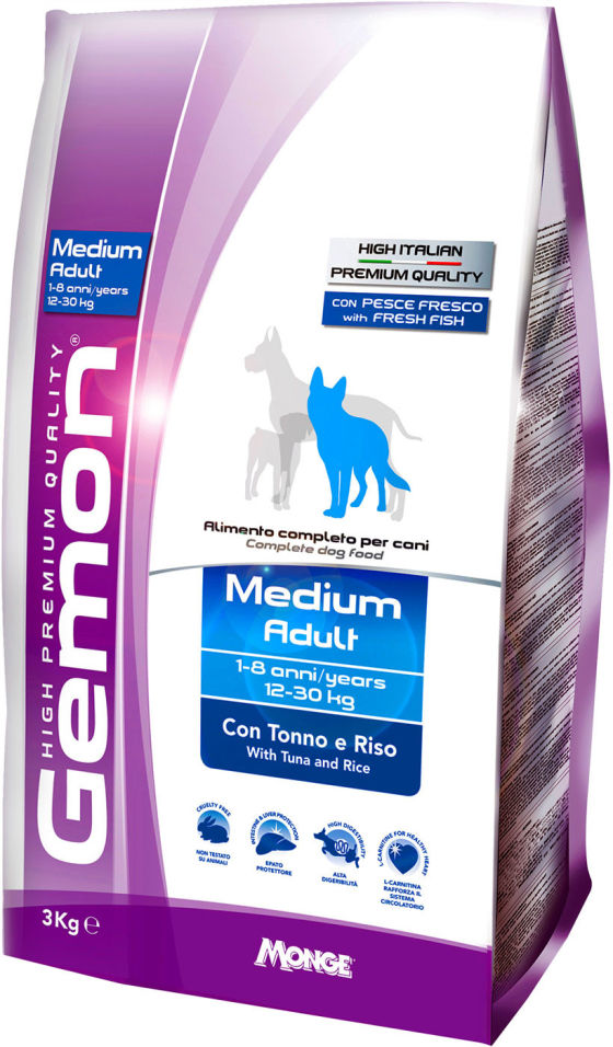 Сухой корм для собак Gemon Dog Medium для средних пород тунец с рисом 3кг Сухой корм для собак Gemon Dog Medium для средних пород тунец с рисом 3кг