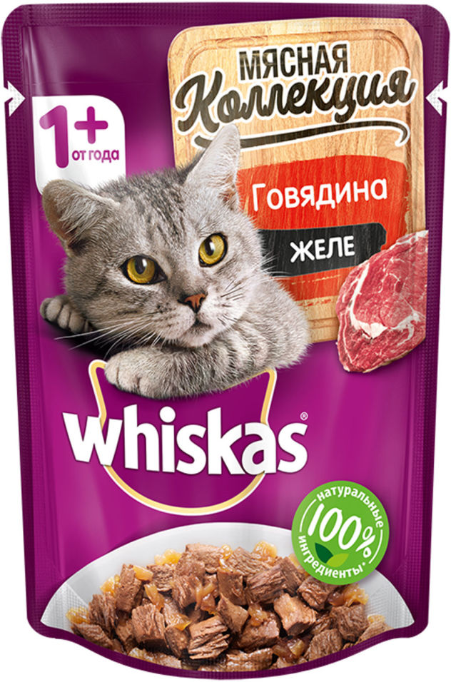 Корм для кошек Whiskas Мясная коллекция Желе с говядиной 85г Корм для кошек Whiskas Мясная коллекция Желе с говядиной 85г