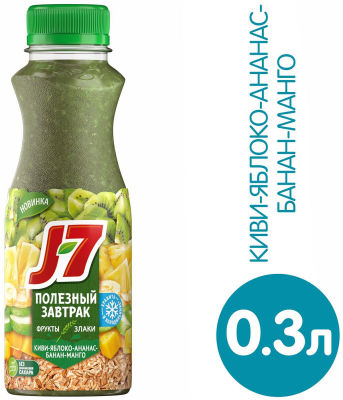 Коктейль J7 Полезный завтрак Яблоко Ананас Банан Киви и Манго 300мл