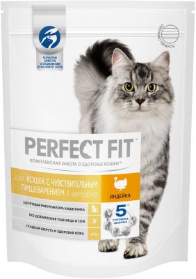 Сухой корм для кошек Perfect Fit Sensitive с индейкой 190г