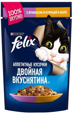 Корм для кошек Felix Двойная вкуснятина с ягненком и курицей в желе 85г