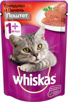 Корм для кошек Whiskas Мясной паштет из говядины с печенью 85г