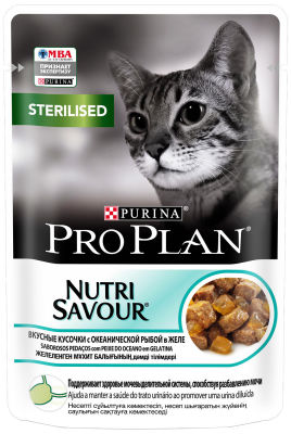 Влажный корм для стерилизованных кошек Pro Plan Nutri Savour Sterilised кусочки в желе с океанической рыбой 85г
